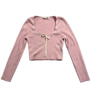 Altard State Cropped Top Coquette Pink Size M Long Sleeve Round Neck Ribbon Girl